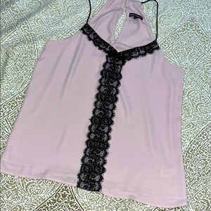 Express Pink Tank Top with Black Lace Detail